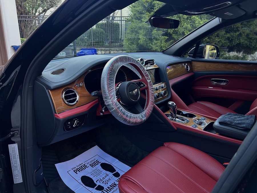 Restored red leather interior with wood trim